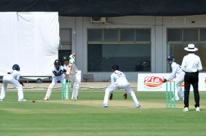 Players in action during second day of the three-day match between Pakistan U-17 and Sri Lanka U-17 at the Multan Cricket Stadium.