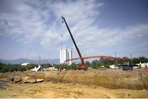 Heavy machinery being used for the construction work of Kashmir Chowk underpass during development work in Federal Capital.