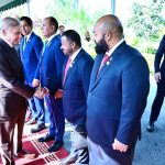 Prime Minister Muhammad Shehbaz Sharif shakes hands with members of the delegation led by the President of the Maldives H.E. Muhammad Muizzu at Prime Minister's House