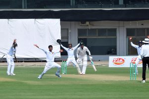Players in action during second day of the three-day match between Pakistan U-17 and Sri Lanka U-17 at the Multan Cricket Stadium.