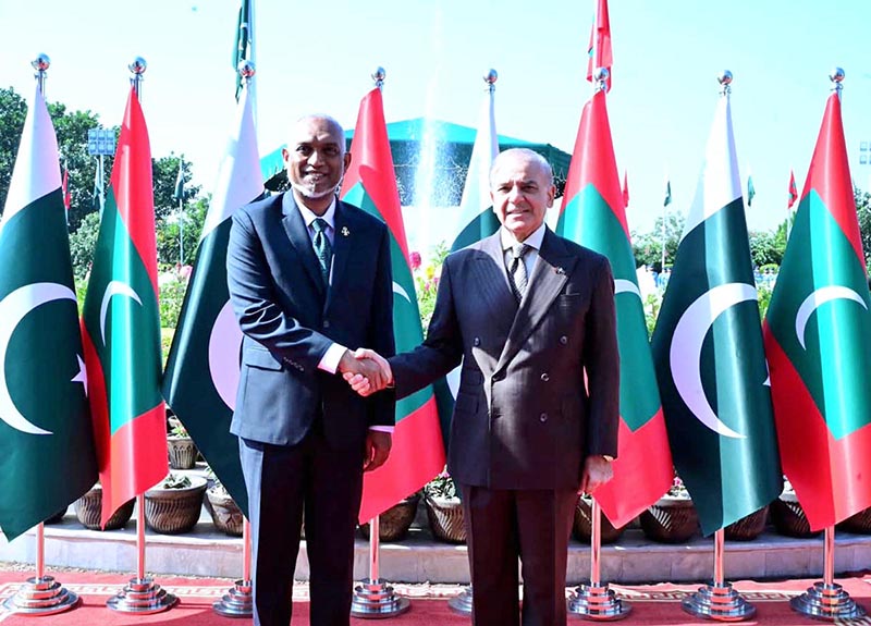Prime Minister Muhammad Shehbaz Sharif welcomes President of the Maldives H.E. Muhammad Muizzu at the Prime Minister's House
