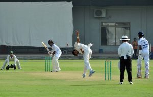 Players in action during the three-day match between Pakistan U-17 and Sri Lanka U-17 at the Multan Cricket Stadium.