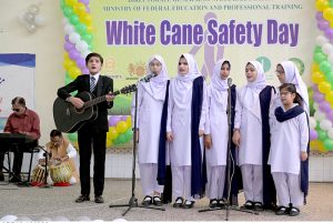 Additional Secretary at the Ministry of Federal Education and Professional Training (MoFEPT), Hassan Saqlain, addresses a ceremony marking White Cane Safety Day, organized by the Directorate General of Special Education at G-7/2.
