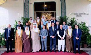 Deputy Prime Minister/Foreign Minister Senator Mohammad Ishaq Dar along with Minister of Foreign Affairs of the Kingdom of Bahrain H. E. Dr. Abdullatif Bin Rashid Al-Zayani in a group photograph at the Ministry of Foreign Affairs.