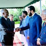 President of the Maldives H.E. Muhammad Muizzu shakes hands with federal ministers at Prime Minister's House