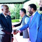 President of the Maldives H.E. Muhammad Muizzu shakes hands with federal ministers at Prime Minister's House