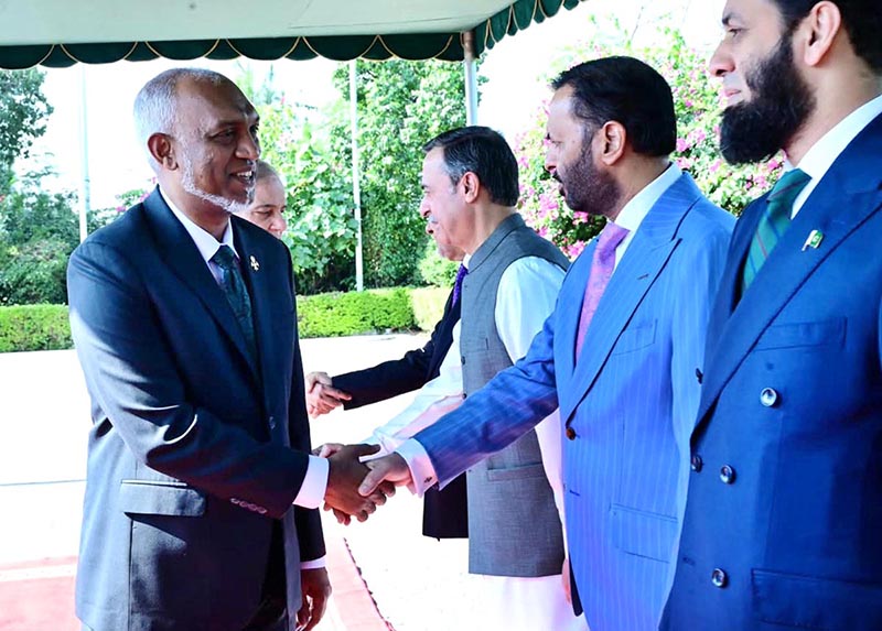 President of the Maldives H.E. Muhammad Muizzu shakes hands with federal ministers at Prime Minister's House