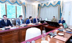 Prime Minister Muhammad Shehbaz Sharif meets with Peter Briggs, the Managing Director, North American Operations of Alvarez & Marsal (A&M)