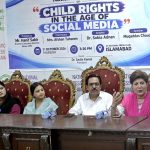 Afshan Tehseen, former Chairperson of the NCRC, addresses a dialogue on the topic "Children's Rights in the Age of Social Media," organized in collaboration with the PFUJ and NPC Islamabad