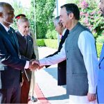 President of the Maldives H.E. Muhammad Muizzu shakes hands with federal ministers at Prime Minister's House
