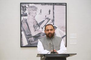 Federal Minister for National Heritage and Culture Aurangzeb Khan Khichi addressing students during the inaugural session of the "Beyond the Syllabus" lecture series at the National Library of Pakistan
