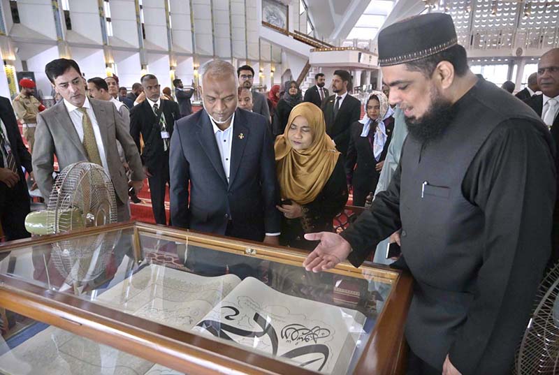 President of the Republic of Maldives Dr. Mohamed Muizzu and First Lady Madam Sajidha Mohamed being briefed during their visit the Faisal Mosque