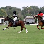 Players in action during the final match of the Serena Polo Cup 2026 between Team HN and Team ASEAN at the Islamabad Club Polo Ground