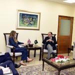 Federal Minister for Finance and Revenue, Senator Muhammad Aurangzeb, meeting with British High Commissioner to Pakistan, Jane Marriott, at the Finance Division to discuss economic reforms, trade, investment and Pakistan-UK