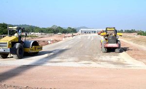 Labourers are busy construction work at Park Road during development work in Federal Capital.