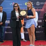 Chargé d’Affaires of the United States to Pakistan, H.E. Natalie A. Baker, presents a prize to the winning player during the prize distribution ceremony of the W-15 Islamabad Junaid Family Foundation World Tennis Women’s Championships 2026 at the Pakistan Tennis Federation (PTF) Tennis Complex