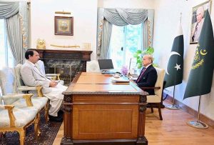 Prime Minister Muhammad Shehbaz Sharif meets Minister for Kashmir Affairs and GB, Engineer Amir Muqam