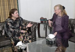 Acting Managing Director Sabeen Usman Khattak meeting with German Ambassador to Pakistan Ms. Ina Lepel at APP Headquarters.