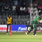 Pakistan’s batter Fakhar Zaman plays a shot during the 2nd T20 cricket match between Pakistan and Sri Lanka at Rawalpindi Cricket Stadium