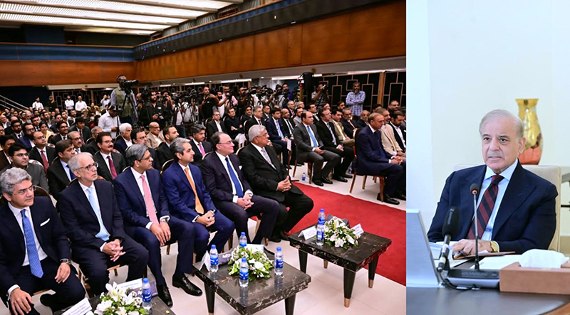 Prime Minister Muhammad Shehbaz Sharif addresses the Gong Ceremony for Naya Nazimabad Apartments REIT listing on Pakistan Stock Exchange