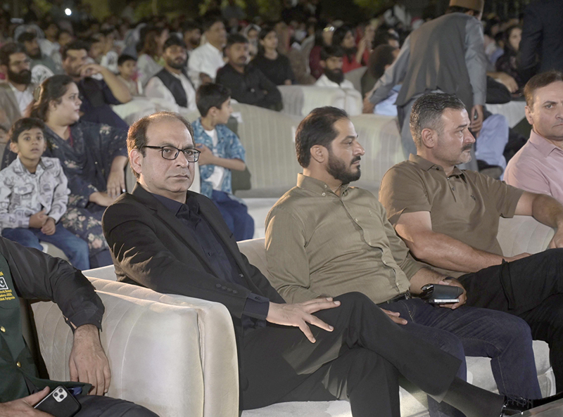 Federal Secretary for the Ministry of Information and Broadcasting, Ashfaq Ahmed Khalil attends the unveiling ceremony of the 'Yadgar-e-Fatah', a symbol of Pakistan's victory in Marka-e-Haq, in the federal capital. A large number of people participated the ceremony, featured a musical programme, along with an attractive projection mapping show highlighted the victory