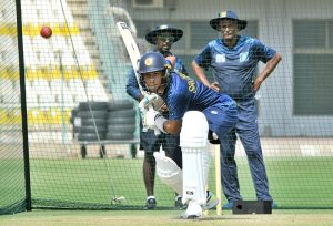Players of the Sri Lanka Under-17 cricket team take part in a practice session at Multan Cricket Stadium ahead of their upcoming series against Pakistan Under-17. The series will feature one three-day match and five one-day matches and will be played at the venue from October 09 to 24.