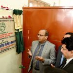 Chief justice high court of Sindh Justice Zafar Ahmed Rajput offering dua after inauguration of women facilitation centre Eight court building at district and sessions court