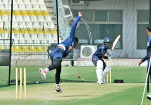 Players of the Sri Lanka Under-17 cricket team take part in a practice session at Multan Cricket Stadium ahead of their upcoming series against Pakistan Under-17. The series will feature one three-day match and five one-day matches and will be played at the venue from October 09 to 24.