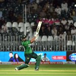 Pakistan’s batter Sahibzada Farhan plays a shot during the 2nd T20 cricket match between Pakistan and Sri Lanka at Rawalpindi Cricket Stadium