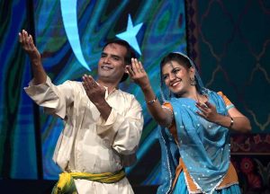 Pakistani artists perform a classical dance during a special cultural programme hosted by the Pakistan National Council of the Arts (PNCA) in honor of the visiting Bangladesh cultural troupe