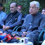 Defence Minister Khawaja Muhammad Asif talking to media persons at his liaison office in the Cantt area