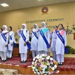 Newly elected Student Council office-bearers take the oath from chief guest Dr Amna Malik during a ceremony at Model College for Girls, F-7/2