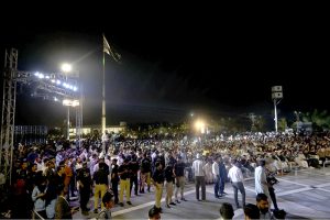 A large crowd attends the unveiling of 'Yadgar-e-Fatah', marking Pakistan's victory in Marka-e-Haq. The evening ceremony in the federal capital included a musical programme and a projection mapping show, co-organized by the Ministry of Information and Broadcasting and the Capital Development Authority