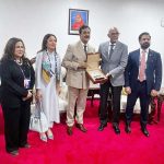 Hon. Mussa Azzan Zungu, Speaker of the National Assembly of Tanzania presenting a souvenir to Chairman Senate of Pakistan Syed Yousaf Raza Gilani on the sidelines of the 153rd Assembly of the Inter-Parliamentary Union in Arusha