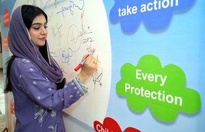 Secretary Social Welfare Sharif Hussain and Chief Child Commission Ijaz Muhammad Khan launch a province-wide awareness campaign against child sexual abuse and exploitation organized by KPCPWC, UNICEF and BlueVeins here at Area Study Centre University of Peshawar.