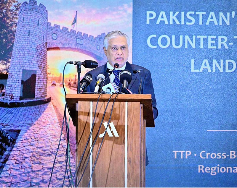 Deputy Prime Minister/Foreign Minister Senator Mohammad Ishaq Dar delivering keynote address at the International Conference 'Pakistan's Evolving Counterterrorism Landscape: TTP, Cross-Border Threats and Regional Security' organized by Institute of Strategic Studies Islamabad (ISSI)