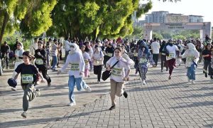 Women participate in the Rakhshanda Memorial Club Women Run 2026 at Fatima Jinnah Park (F-9 Park)