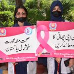 Doctors and paramedical staff of the hospital participate in a Breast Cancer Awareness Walk at PINUM Hospital