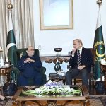 President Asif Ali Zardari in a meeting with Prime Minister Muhammad Shehbaz Sharif, along with members of the federal and provincial cabinets and parliament, at Aiwan-e-Sadr