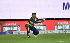 Pakistan’s batter Sahibzada Farhan plays a shot during the 2nd T20 cricket match between Pakistan and Sri Lanka at Rawalpindi Cricket Stadium