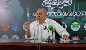 Federal Minister for Interior Mohsin Naqvi addressing a press conference