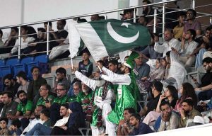 Spectators enjoy the second T20 international cricket match between Pakistan and Sri Lanka at Rawalpindi Cricket Stadium