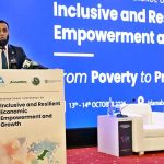 Federal Minister for Information and Broadcasting, Attaullah Tarar addressing to International Conference on "Inclusive and Resilient Economic Empowerment and Growth" organized by Pakistan Poverty Alleviation Fund (PPAF) at local hotel