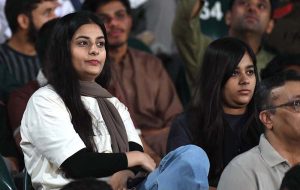 Spectators enjoy the second T20 international cricket match between Pakistan and Sri Lanka at Rawalpindi Cricket Stadium