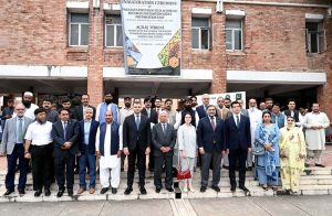 Federal Minister for National Food Security and Research Rana Tanveer Hussain addresses a ceremony marking the inauguration of Pakistan’s first high-tech automatic beeswax foundation sheet preparation unit at the Honeybee Research Institute, NARC