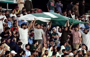 Spectators enjoy the second T20 international cricket match between Pakistan and Sri Lanka at Rawalpindi Cricket Stadium