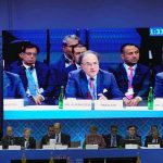 Federal Minister for Finance and Revenue, Senator Muhammad Aurangzeb, addressing the regional MENAP meeting of Finance Ministers, Central Bank Governors and heads of financial institutions, chaired by IMF Managing Director Kristalina Georgieva
