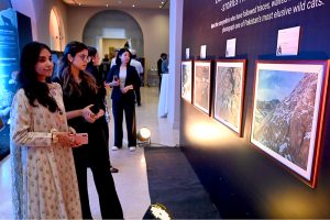 Visitors view Picture exhibition The Mountains We "SHARE" People, Snow Leopards and Stories of Coexistence, organized by WWF-Pakistan at local hotel