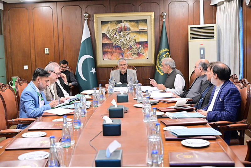 Deputy Prime Minister/Foreign Minister Senator Mohammad Ishaq Dar chairing a meeting of the Cabinet Committee to review the stock position, supply arrangements and prices of essential commodities, at the Ministry of Foreign Affairs