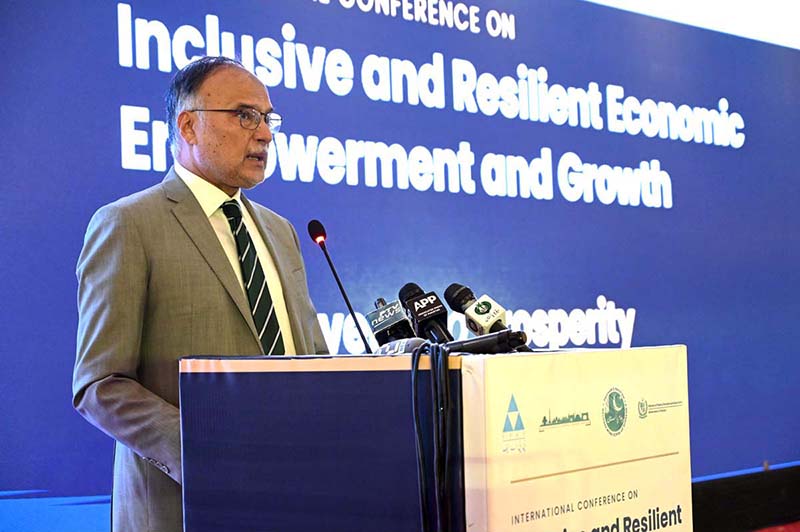 Federal Minister for Planning Development and Reforms, Prof. Ahsan Iqbal addressing to International Conference on "Inclusive and Resilient Economic Empowerment and Growth" organized by Pakistan Poverty Alleviation Fund (PPAF) at local hotel